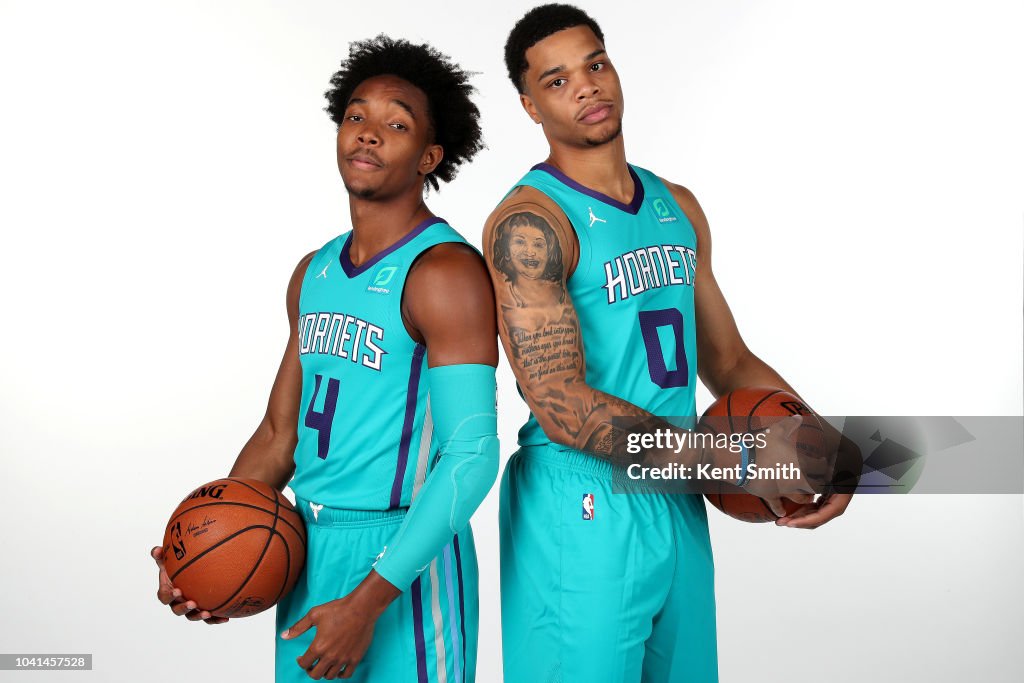 Devonte Bridge Devonte' Graham, and Miles Bridges of the Charlotte Hornets poses for ...