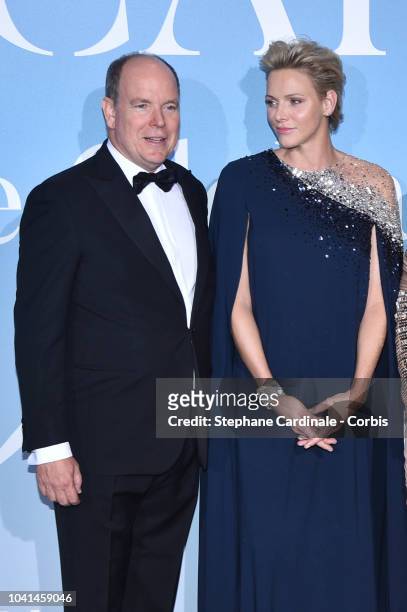 Prince Albert II of Monaco and Princess Charlene of Monaco attend the Monte-Carlo Gala for the Global Ocean 2018 on September 26, 2018 in...