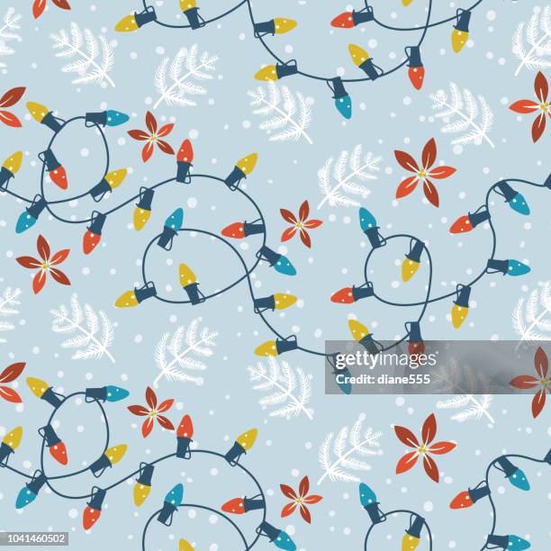 stockillustraties, clipart, cartoons en iconen met seizoensgebonden christmas lights naadloze patroon - floral ornaments