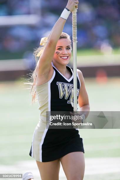 Wake Forest cheerleader prior to the game between the Notre Dame Fighting Irish and the Wake Forest Demon Deacons on September 22, 2018 at BB&T Field...
