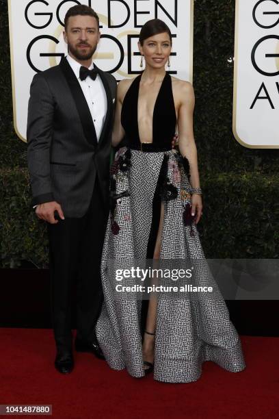 Justin Timberlake and Jessica Biel arrive at the 74th Annual Golden Globe Awards, Golden Globes, in Beverly Hills, Los Angeles, USA, on 08 January...