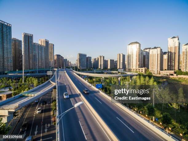 aerial view of citysape at sunset,xi'an,china. - xian stockfoto's en -beelden