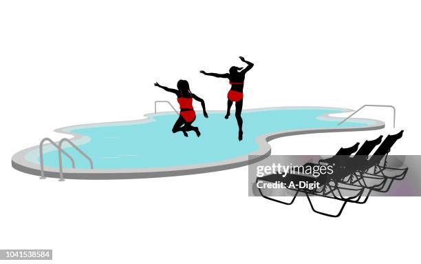 swimming pool girlfriends - outdoor chair white background stock illustrations