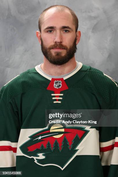 Landon Ferraro of the Minnesota Wild poses for his official headshot for the 2018-2019 season on September 13, 2018 at the Xcel Energy Center in St....