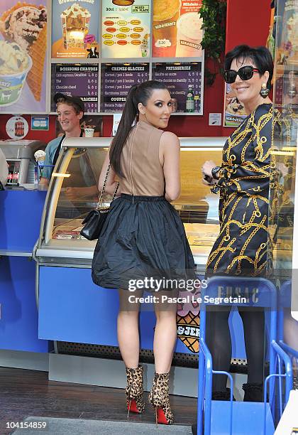 Kim Kardashian and Kris Jenner are seen in an Ice cream shop on September 16, 2010 in Paris, France.