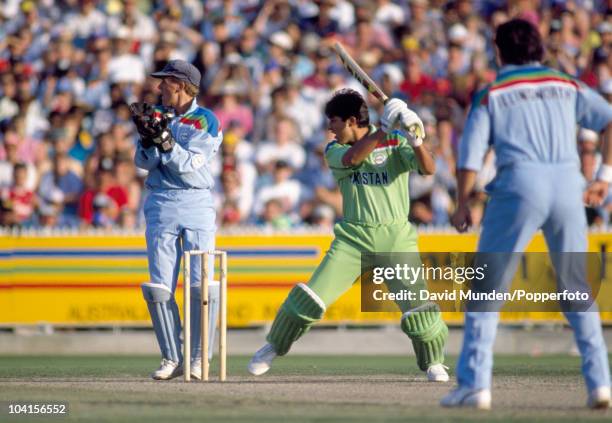 Inzamam-ul-Haq batting during his innings of 72 runs for Pakistan in the World Cup Final between Pakistan and England at the Melbourne Cricket...