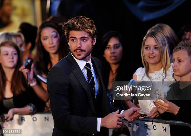Actor Zac Efron attends "The Death And Life Of Charlie St Cloud" UK film premiere at the Empire Leicester Square on September 16, 2010 in London,...