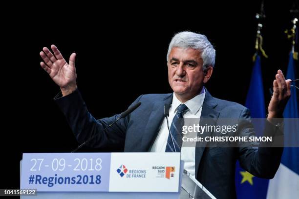 France's Regions association's president Herve Morin speaks during the start of the 14th "Congres des Regions," a congress gathering local elected of...