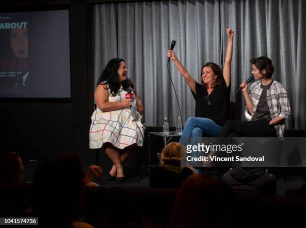 Jenelle Riley, Variety, Director Eva Vives and Actress Mary Elizabeth Winstead attend SAG-AFTRA Foundation Conversations screening of "All About...