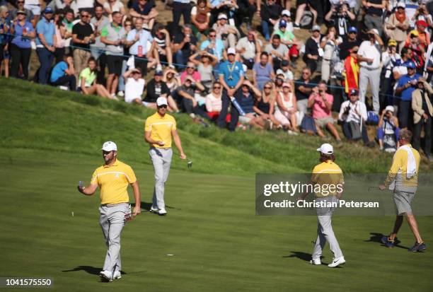 Jon Rahm of Europe and team Europe during practice prior to the 2018 Ryder Cup at Le Golf National on September 27, 2018 in Paris, France.