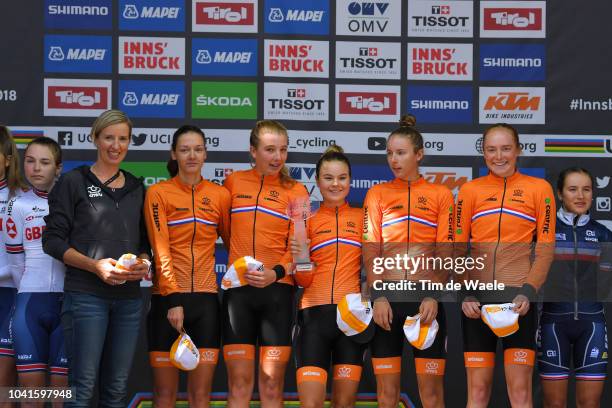 Podium / Rozemarijn Ammerlaan of The Netherlands / Femke Guerritse of The Netherlands / Eva Jonkers of The Netherlands / Silke Smulders of The...