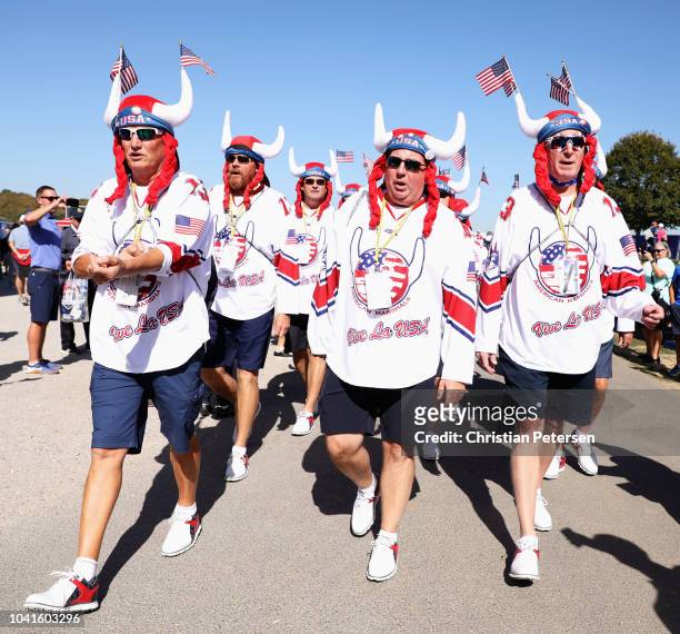 Fans show their support prior to the 2018 Ryder Cup at Le Golf National on September 27, 2018 in Paris, France.