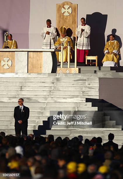 Pope Benedict XVI conducts the Papal Mass at Bellahouston Park on September 16, 2010 in Glasgow, Scotland. Pope Benedict XVI is conducting the first...