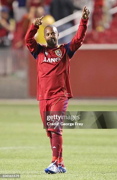 Andy Williams of Real Salt Lake of celebrates a win over Toronto FC during the second half of an CONCACAF soccer game September 15, 2010 at Rio Tinto...