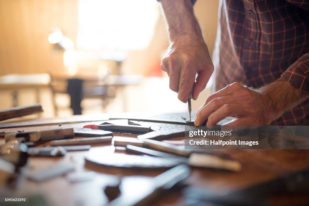 A small business of a craftsman making leather and canvas bags.