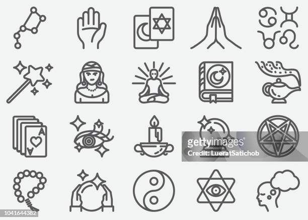 psychic fortune teller line icons - luck stock illustrations
