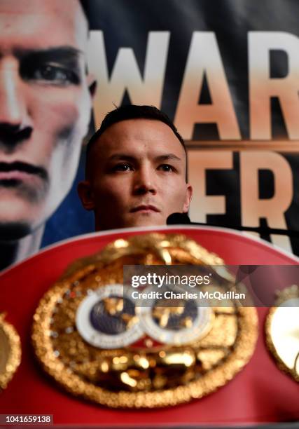 Boxer Josh Warrington looks on during a press conference at the Clayton hotel on September 27, 2018 in Belfast, Northern Ireland. Josh Warrington...