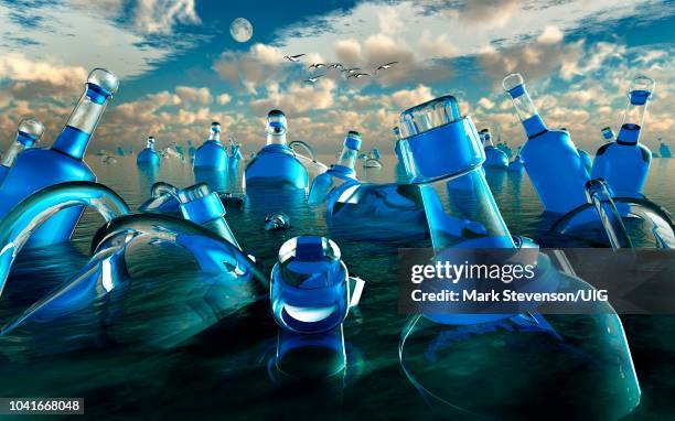 plastics dumped into the earths seas & oceans - ocean garbage stock illustrations