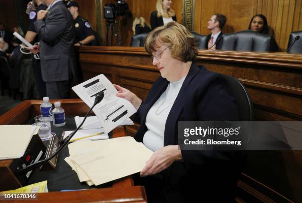 Rachel Mitchell, a Republican prosecutor from Arizona, arrives for a Senate Judiciary Committee hearing in Washington, D.C., U.S., on Thursday, Sept....