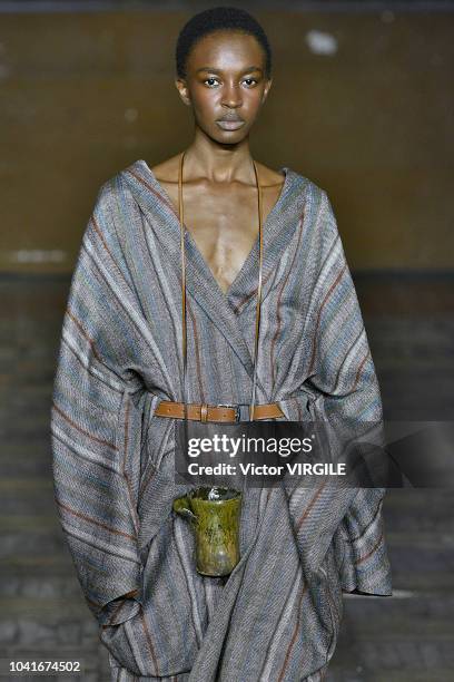 Model walks the runway at the Erika Cavallini Ready to Wear fashion show during Milan Fashion Week Spring/Summer 2019 on September 20, 2018 in Milan,...