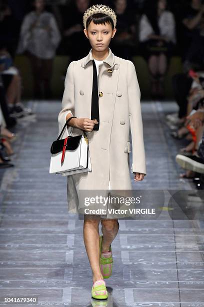 Model walks the runway at the Prada Ready to Wear fashion show during Milan Fashion Week Spring/Summer 2019 on September 20, 2018 in Milan, Italy.