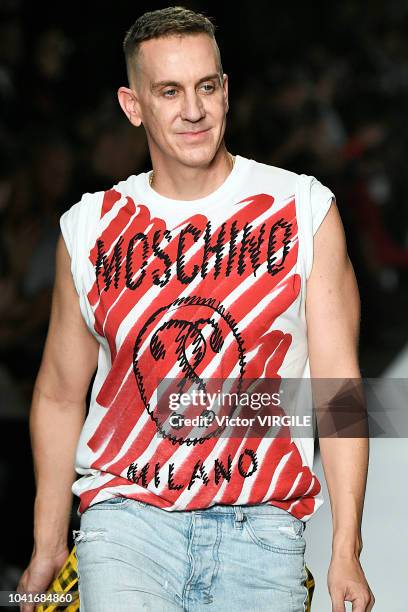Fashion designer Jeremy Scott walks the runway at the Moschino Ready to Wear fashion show during Milan Fashion Week Spring/Summer 2019 on September...