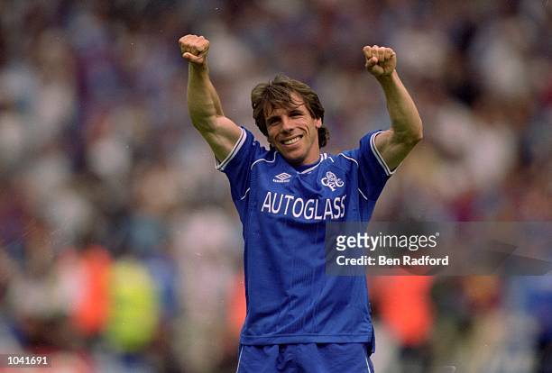 Gianfranco Zola of Chelsea celebrates after the AXA FA Cup Final