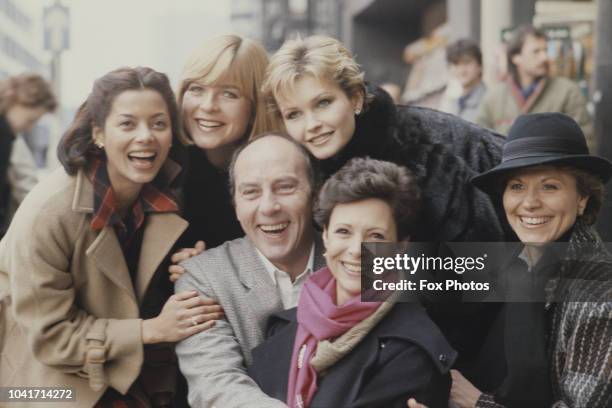 From left to right, performers Emily Bolton, Sally Geeson, Anthony Valentine, Fiona Fullerton, Lorna Dallas and Diane Keen during rehearsals for a...