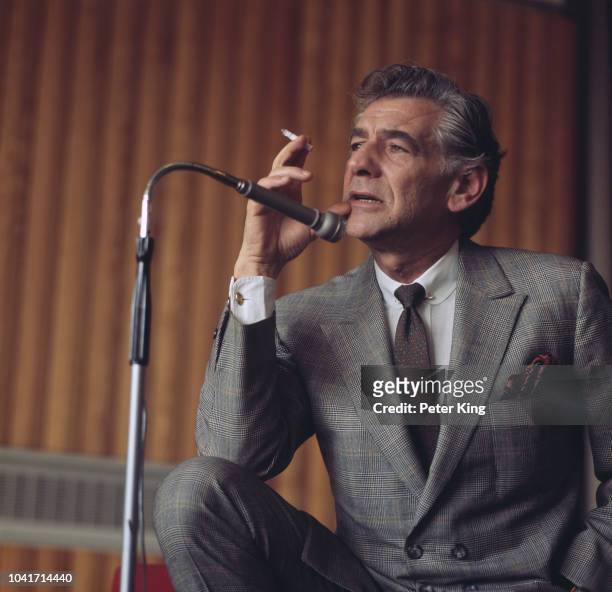 American composer and conductor Leonard Bernstein at the Queen Elizabeth Hall in London, February 1970.