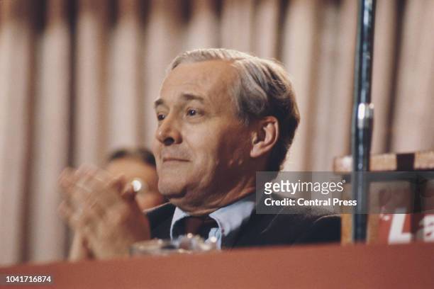 British politician Anthony Wedgwood Benn, aka Tony Benn at the Labour Party Conference in Blackpool, UK, 1980.