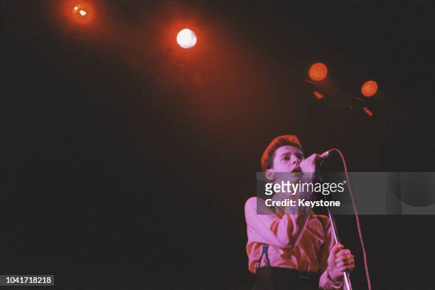 Singer Dave Gahan of electronic band Depeche Mode performs at the Lyceum near the Strand in London, UK, 1981.