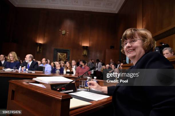 Rachel Mitchell , a prosecutor from Arizona, asks questions to Christine Blasey Ford , before the US Senate Judiciary Committee in the Dirksen Senate...