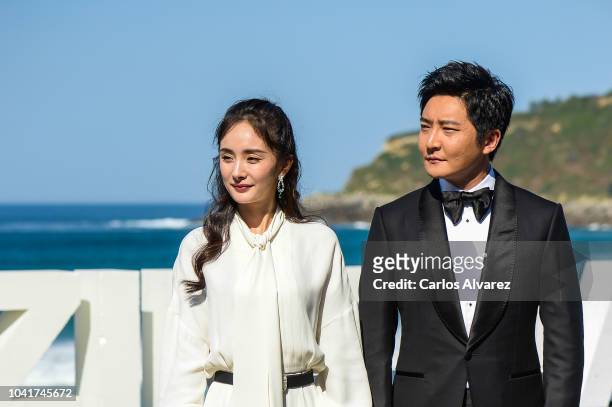 Actress Mi Yang and actor Jingfei Guo attends 'Bao Bei Er ' photocall during 66th San Sebastian Film Festival at Kursaal on September 27, 2018 in San...