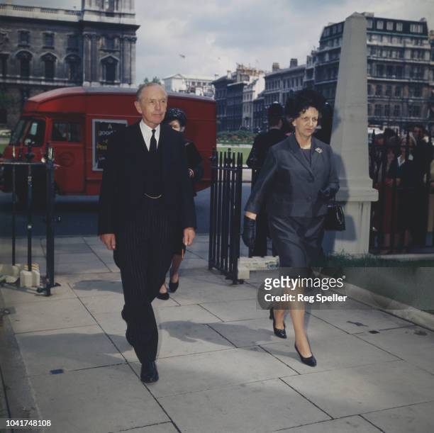 British Conservative politician Sir Alec Douglas-Home , the Shadow Foreign Secretary, attends a memorial service for Lady Dorothy Macmillan with his...