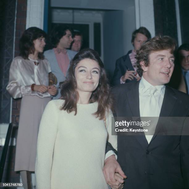English actor Albert Finney and actress Anouk Aimée during their wedding in London, UK, 7th August 1970.