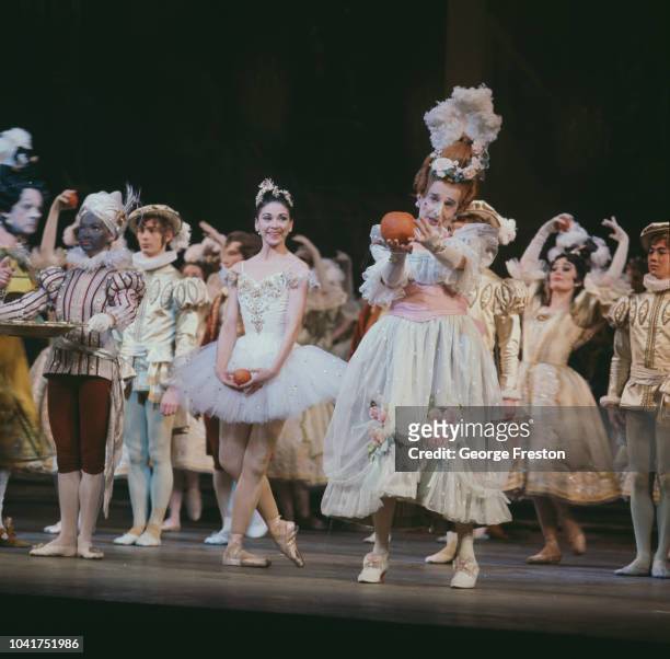English ballet dancer Margot Fonteyn stars with Sir Frederick Ashton as an Ugly Sister in a Royal Ballet production of 'Cinderella' at the Royal...