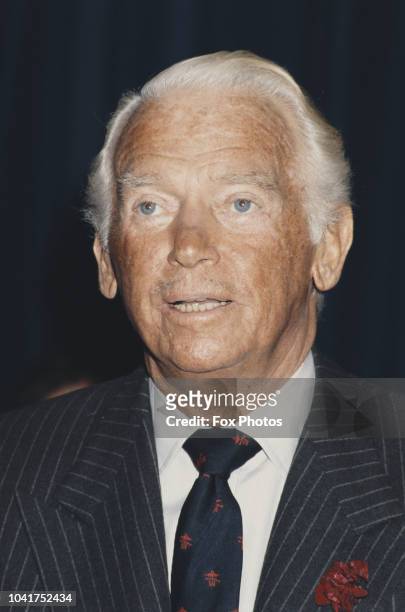 American actor Douglas Fairbanks Jr. At a press conference in London, UK, 1983.