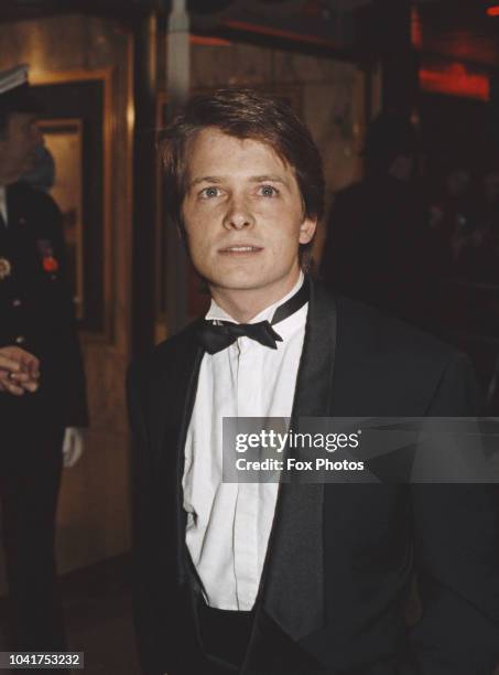 Canadian-American actor Michael J. Fox at the premiere of the film 'Back to the Future', in which he stars as time traveller Marty McFly, London, 3rd...