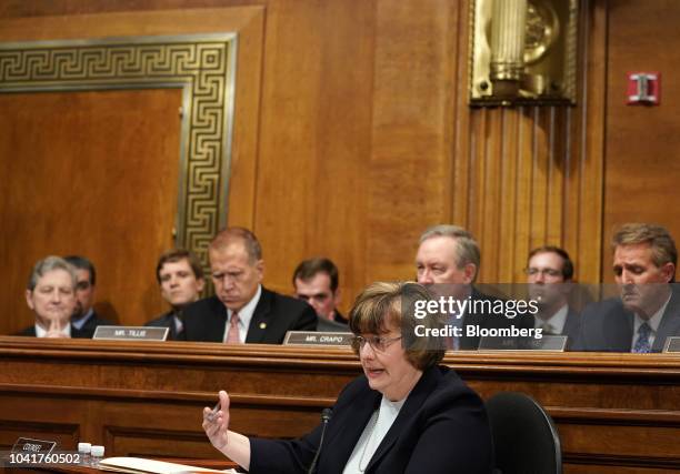 Rachel Mitchell, a Republican prosecutor from Arizona, questions Christine Blasey Ford, not pictured, during a Senate Judiciary Committee hearing in...