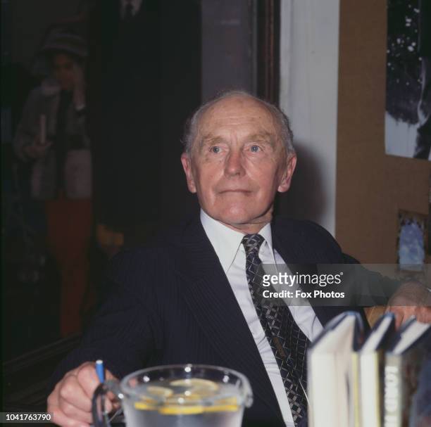 British Conservative politician Alec Douglas-Home, Lord Home , signs copies of his book 'Border Reflections' at Liberty's in London, October 1979.