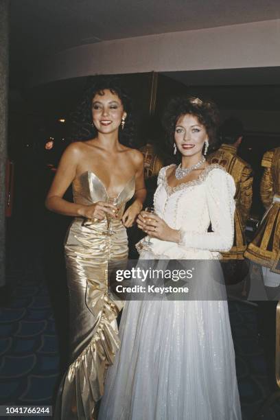 Fashion model Marie Helvin with actress Lesley-Anne Down at a charity ball for the launch of Patrick Lichfield's new book 'The Most Beautiful Women',...