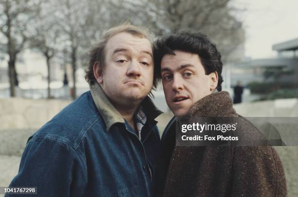 British comedians Mel Smith and Griff Rhys Jones publicise their new comedy television series 'The World According to Smith and Jones', London,...