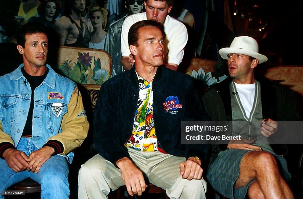 4th Of July Party, Sylvester Stallone,arnold Schwarzenegger And Bruce Willis, Planet Hollywood, London