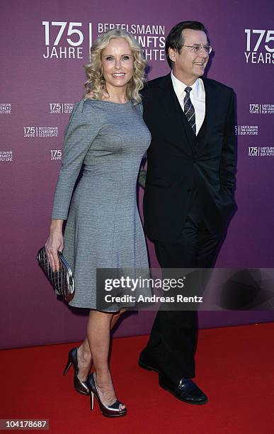 Katja Burkard and her husband Hans Mahr arrive for the Bertelsmann 175 years celebration ceremonial act at the Konzerthaus am Gendarmenmarkt on...