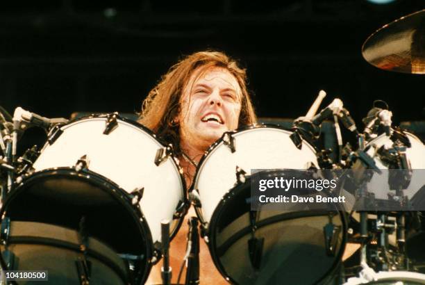 Lars Ulrich Of Metallica performs at The Freddie Mercury Tribute Concert for AIDS Awareness at at Wembley Stadium on April 20, 1992 in London,...