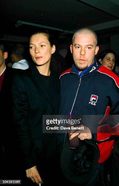 Kate Moss And Alexander McQueen attend the opening of "Pharmacy" restaurant in Notting Hill in February 1998 in London, England. Katemossretro