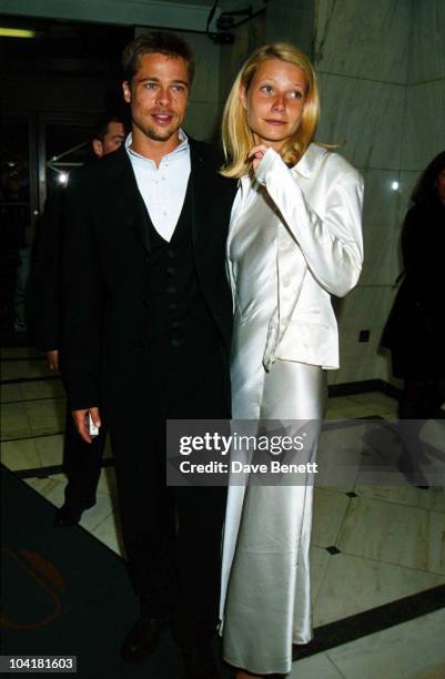 Brad Pitt and Gwyneth Paltrow attend the "Legends Of The Fall" UK Premiere after party at Kensington Roof Gardens in April 26, 1995 in London,...