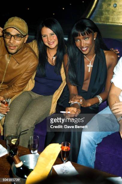 Goldie, Fran Cutler and Naomi Campbell attend the Fashion Cafe re-opening in October 1997 in London, England.