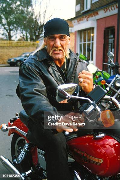 Hulk Hogan poses on a motorcycle at Warr's Harley-Davidson, June ...