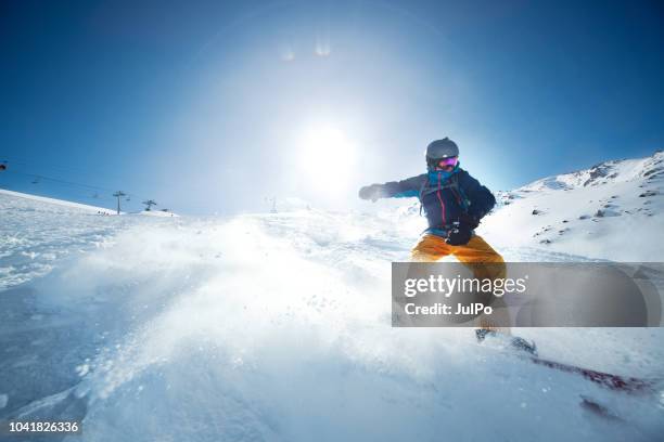 snowboarding in kashmir - snowboard jump close up stock pictures, royalty-free photos & images